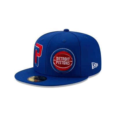 Blue Detroit Pistons Hat - New Era NBA Double Hit 59FIFTY Fitted Caps USA9320145